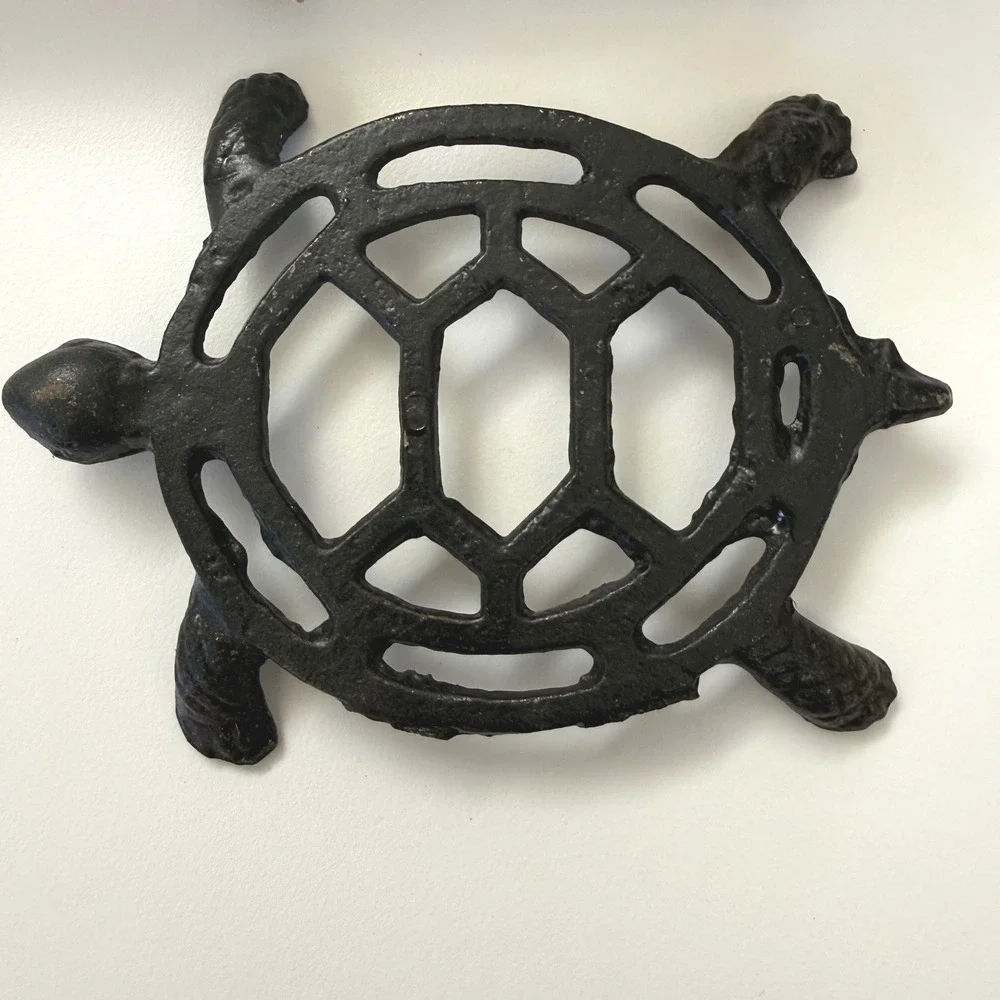 Vintage 1970s Cast Iron Trivet Set – Turtle Owl Butterfly – Made in Taiwan – NOS